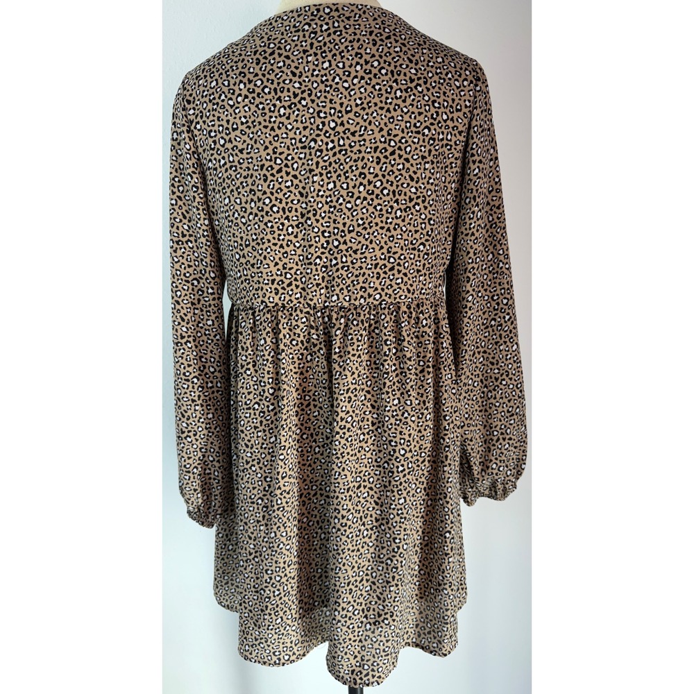 Altar'd State Layla Peasant Mini Dress Leopard Cheetah Print Boho Cottage Medium - Picture 3 of 10